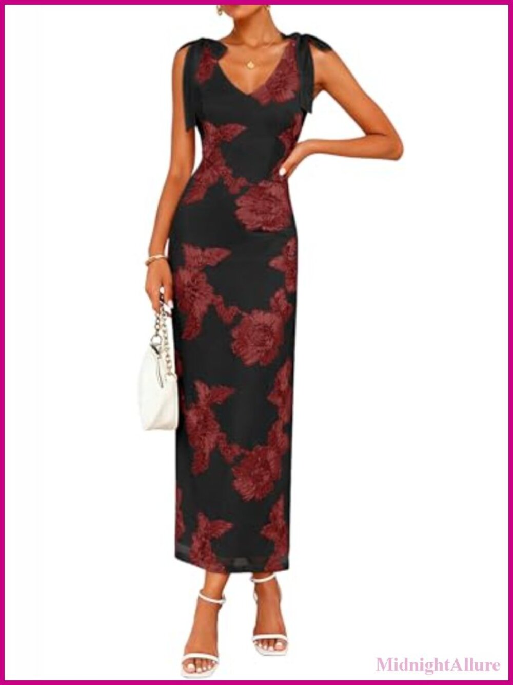 Floral Embroidered Mesh Maxi Cocktail Dress Sleeveless Backless Wedding Guest